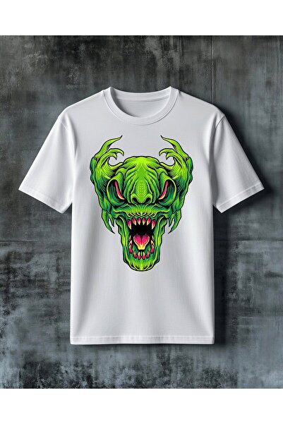 COMVİCHO Red and Green Monster Printed Oversize T-Shirt