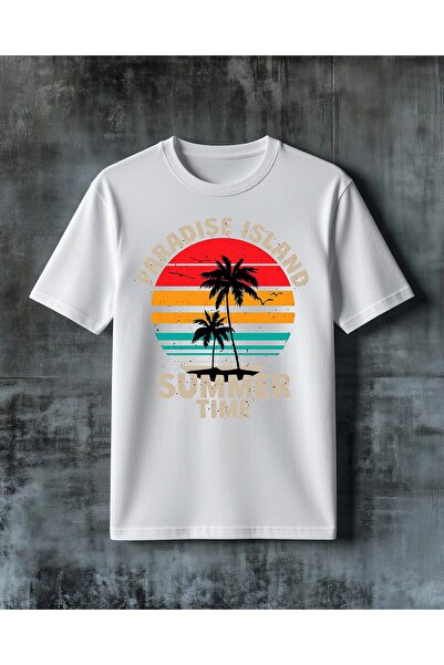 COMVİCHO تي شيرت كبير الحجم مطبوع عليه time summer time من Paradise Island