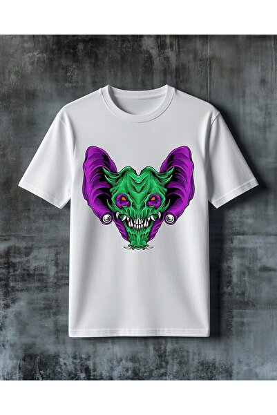 COMVİCHO Devil's Head Green Purple Printed Oversize T-Shirt