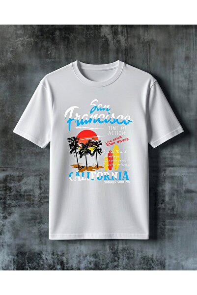 COMVİCHO Own Tsunami Surfing Beach Printed Oversize T-Shirt
