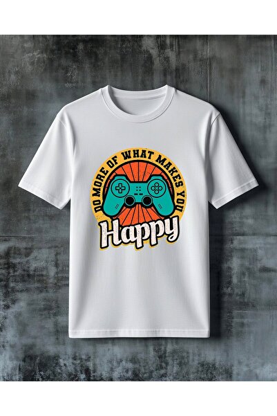 COMVİCHO Do More Happy Game Controller Printed Oversize T-Shirt