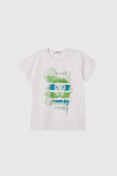Panço Boy's White-Green T-Shirt