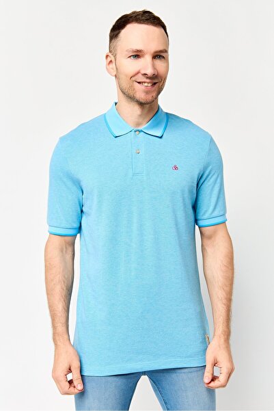 Scotch & Soda قميص بولو رجالي بقصّة عادية وأكمام قصيرة ومطرّز بشعار، أزرق