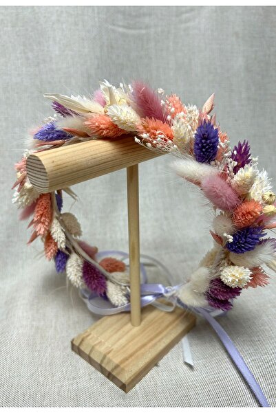 OEM Hair crown made of natural dried flowers, white-pink, 38-40 cm, adjustable