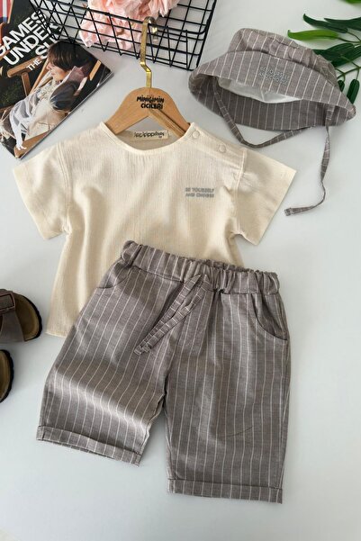 Minigimin Cicileri My Little One's Baby Boy 3-Piece Set with Striped Shorts a...