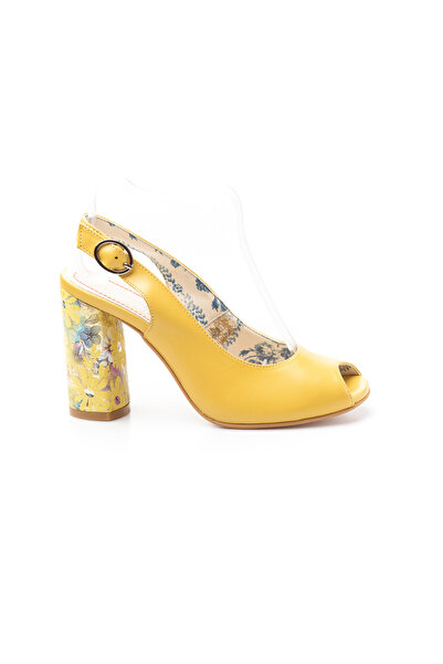 UrbanShoes Sandale cu toc damă din piele naturală, Leofex - 250 Galben Box