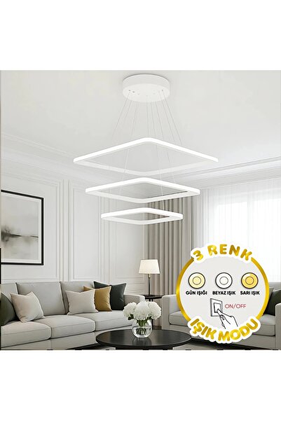 Elektroyou Maria Beyaz Kare 3 Renk Ledli Avize Sarkık 3'lü Ledli Avize Modern...