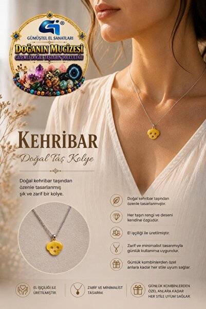 GÜMÜŞTEL EL SANATLARI Certified Amber Necklace Special for Minimal Lovers
