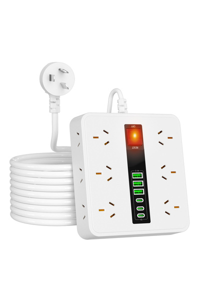 Choice1 لوحة طاقة بيضاء بقابس أسترالي 100-250 فولت مع 3 منافذ USB-A و3 منافذ ...