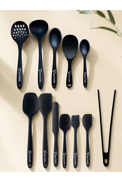 Multiamo Heat Resistant 12 Piece Silicone Spatula, Spoon, Colander, Tongs Dow...