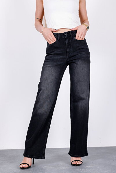 Anthracite Women's Wide Leg Jean High Waist Palazzo Lycra Stretchy Jeans Jessica-2046