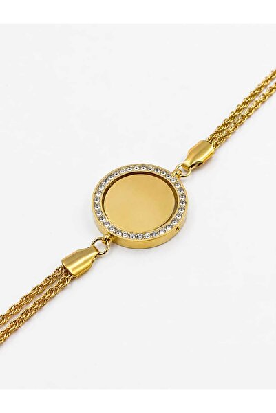 Satürn Silver Kuyumculuk Çift Burgu Zincirli Taşlı Çift Yön Çelik Bileklik
