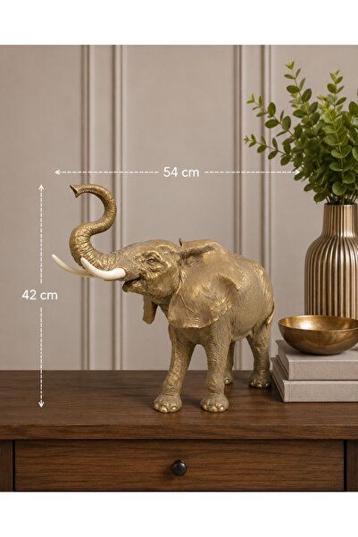 biomaxi plus Dekoratif Fil Biblo Büyük Boy 42x54 cm Eskitme Gold El Boyaması ...