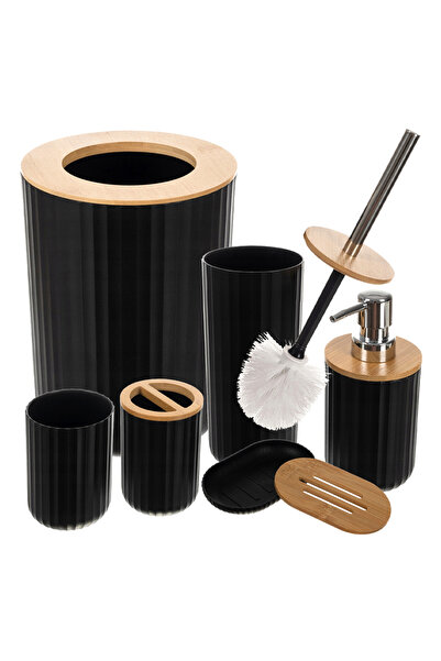 Velaris Bathroom Set Bamboo & Matte Black - Elegant Round Design - Stylish Or...
