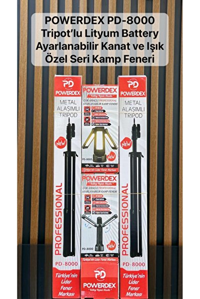 powerdex PD-8000 Tripodlu Kamp Feneri Şarjlı LED Işıldak Ayarlanabilir Kanatl...