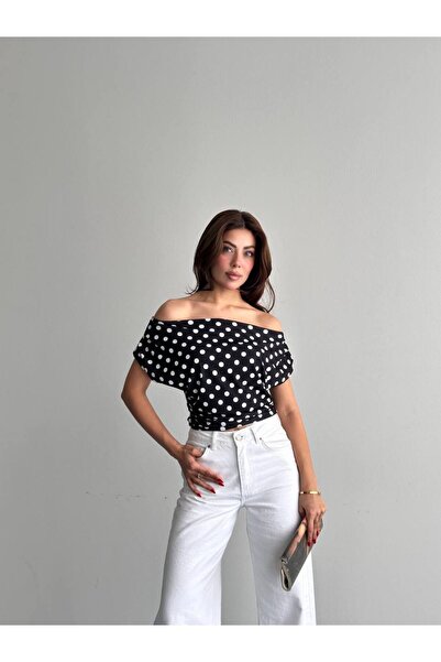 ÇEÇİM Women's Polka Dot Patterned Madonna Collar Blouse