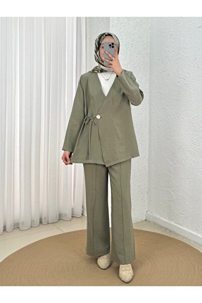 Holehola Şimşek Side-Tie Gold Buttoned Trousers Suit-Gs2418 Khaki