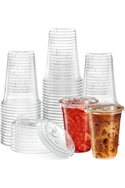 All Clear Plastic Cups with Lids (24 Pack) 12 Ounce (355ml) Disposable Cups f...