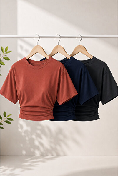 COMBİNE MİCHAİL Women's Trendy Summer Stylish 3-Piece Crop Blouse