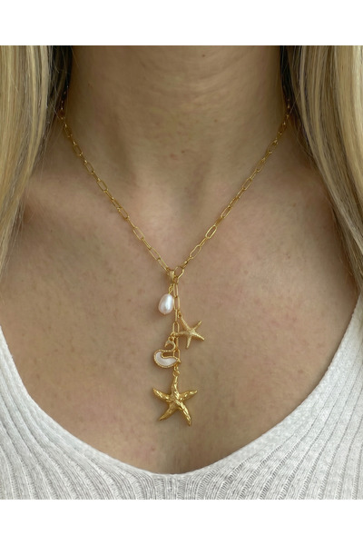 Gleemy accesories Gold Renk Popüler Charm Oval Zincirli Zarif Y Kolye