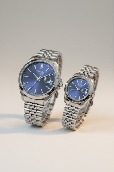 JG. Polo Club Metalik Lacivert Kadran Erkek 39 mm Kadın 29 mm Çelik Kasa/Kord...