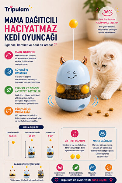 TRİPULAM Mama Dağıtıcılı Hacıyatmaz Kedi Oyuncağı – 360° Sallanan Ödül Mama H...