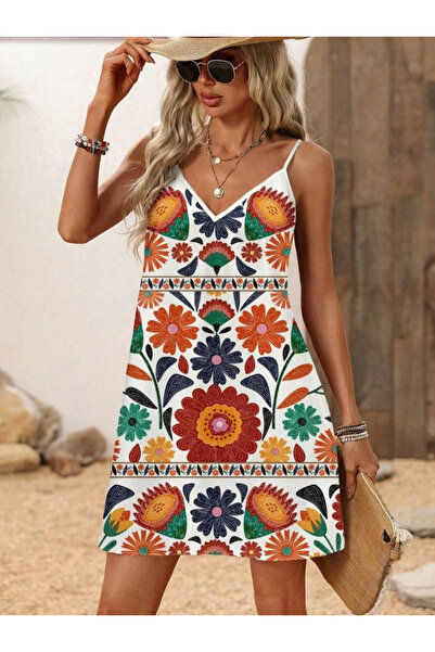 Modayakamoz Women's Rope Strap V-Neck Single Jersey Dress