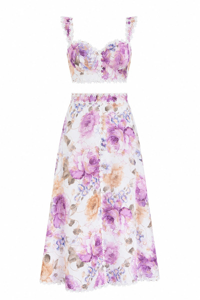 HAZELANNA Set crop liliac cu broderie florală