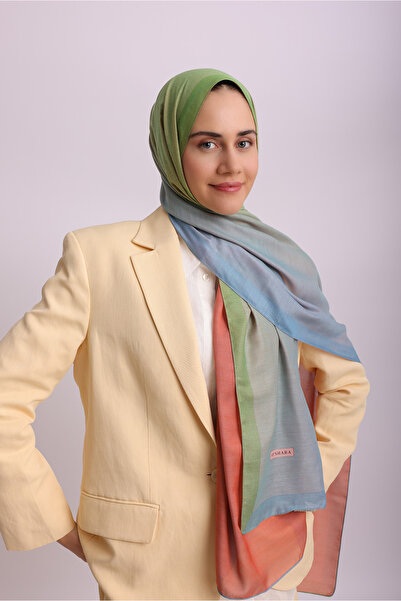 Ayshara Color Transitioning Gradient Patterned Double-Sided Shawl - Blue Gree...