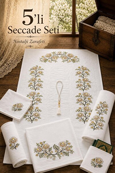 Hig Store 5’li Kaneviçe Seccade Gelin Damat Çeyizlik Hediyelik Bohça