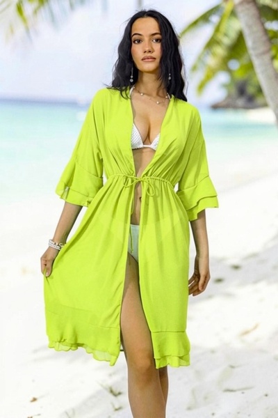 FashionForYou Αμπέρ Μιουζ Μίντι Παρεό Παραλίας με Βολάν και Ρυθμιζόμενο Κορδό...