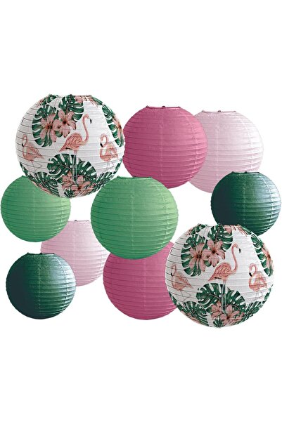 Other 10 bucăți felinare de hârtie cu model flamingo tropical, 30, 25, 20 cm,...