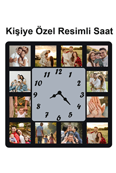 karalar ahşap Kişiye Özel Resimli Duvar Saati-Modern Tasarım 40x40