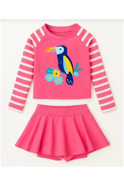 YDBKStore Girl's Skirt with Detailed Long Sleeves (Sun Protection) (3/10 Years) Printed Swimsuit