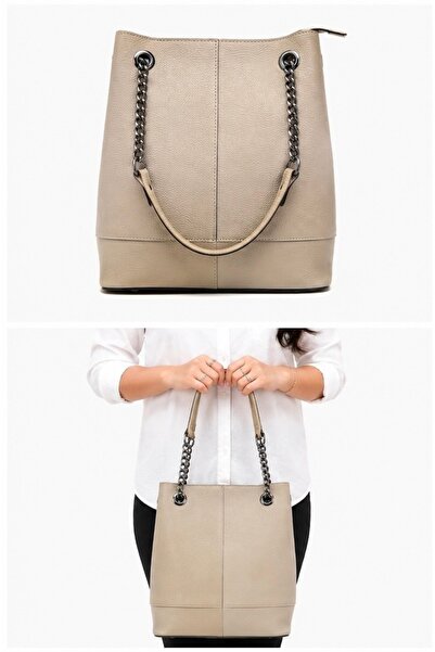 Bags Italia Geanta dama bej din piele, model elegant si modern