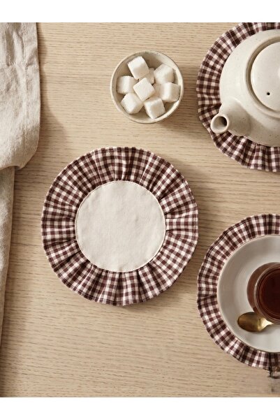 Doğa teks home Vintage fırfırlı Pötikare Bardak Altlığı (4 adet )