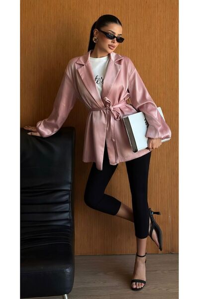 TANISA Lina Simli Saten Kumaş Balon Kol Blazer Ceket TNS-4397