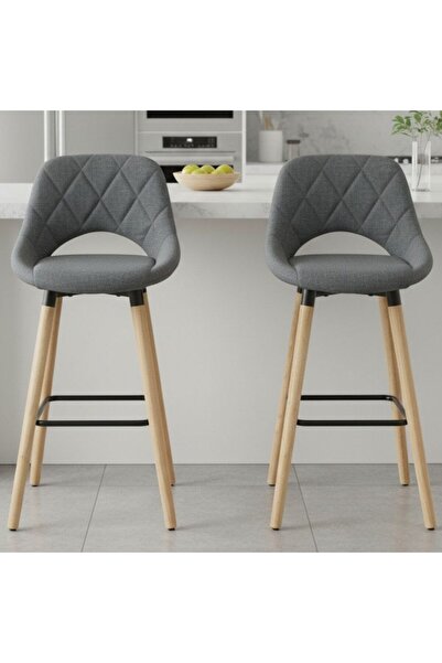 Kdhome Set 2xScaun Bar Inalt BarLuxe Nova, Picioare Lemn, Rotund, Tapitat, In...