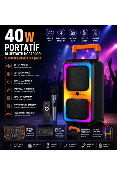 Tastech NDR-1097 Bluetooth Speaker Kablosuz Mikrofonlu Taşınabilir Şarjlı Tek...