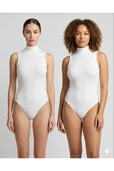 ROZELT Women's White Cotton Lycra Combed Cotton Sleeveless 2-Piece Snap-On Bo...