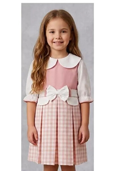 DMR Elegance 1/4 Year Old Children's Plaid Dress with Swan Collar