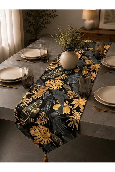 Econice Gold Leaf Pattern, Digital Printed Baby Face Fabric Runner