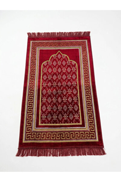 Keremzade Anadolu - Kırmızı & Gold Makine Dokuma Kadife Seccade Namazlık 70x1...