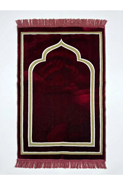 Keremzade Odak Bordo Gold Sade Makine Dokuma Kadife Seccade Namazlık 70x110 cm