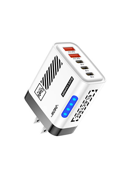 Choice5 شاحن USB-C أبيض بخمسة منافذ بتقنية GaN بقوة 240 واط، شاحن سريع PD، مح...