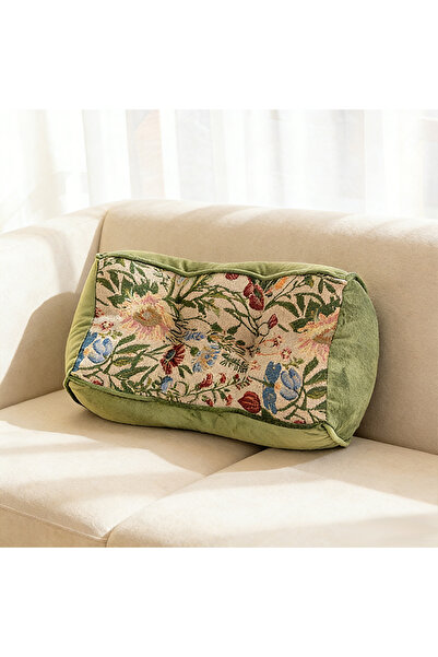 Choice1 B Vintage Floral Lumbar Pillow Jacquard Fabric Velvet Trim Ergonomic ...