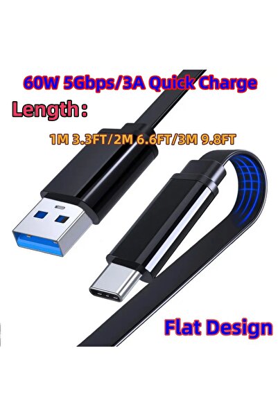 Choice1 3M 9.8FT black 60W flat C-type fast charging cable suitable for iPhon...