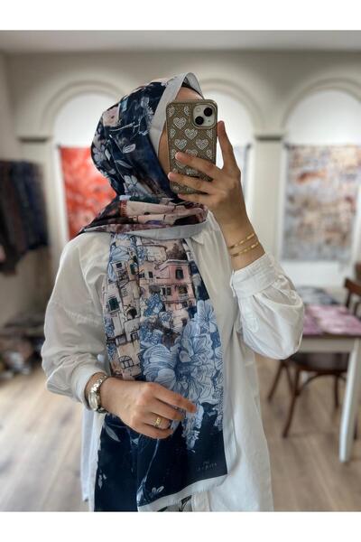 e.m ipek Florenza Pattern Soft Shawl - Navy Blue