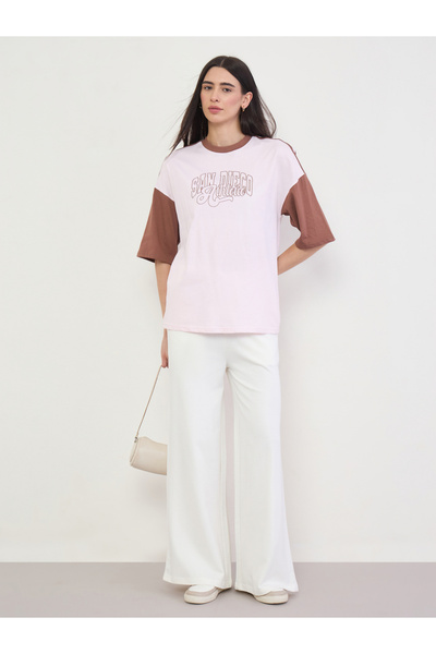 Styli Off White Wide Leg Joggers with Drawstring