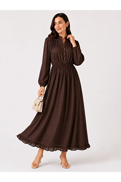 Sfg Life Moda Women's Buttoned Front and Elastic Waist High Collar Skirt Ruff...